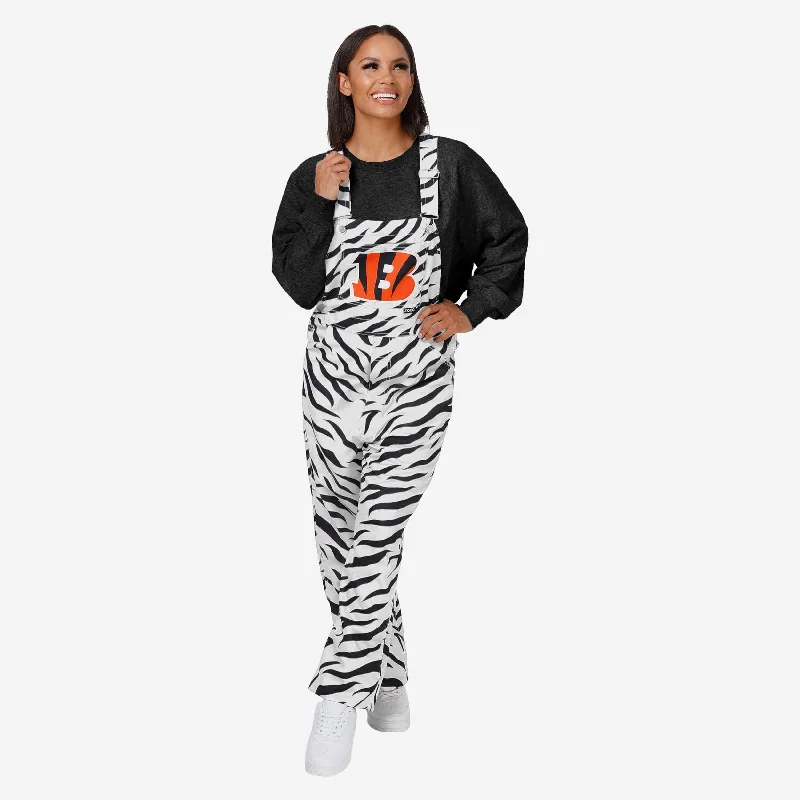 Cincinnati Bengals Womens White Tiger Stripe Thematic Bib Overalls