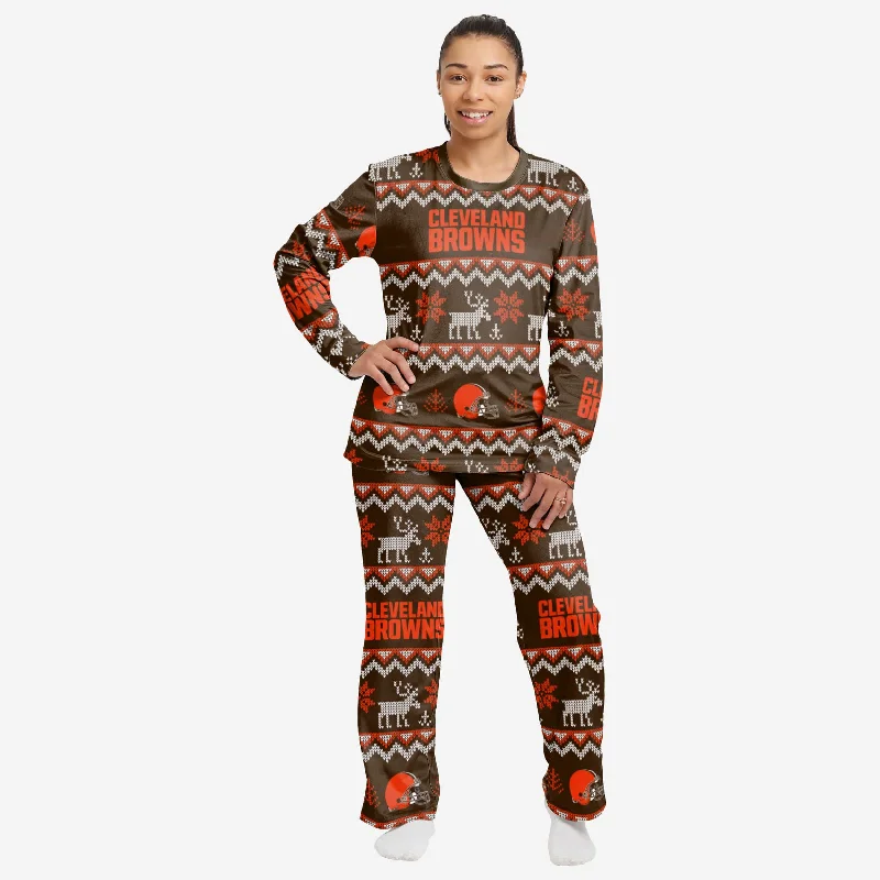 Cleveland Browns Womens Ugly Pattern Family Holiday Pajamas