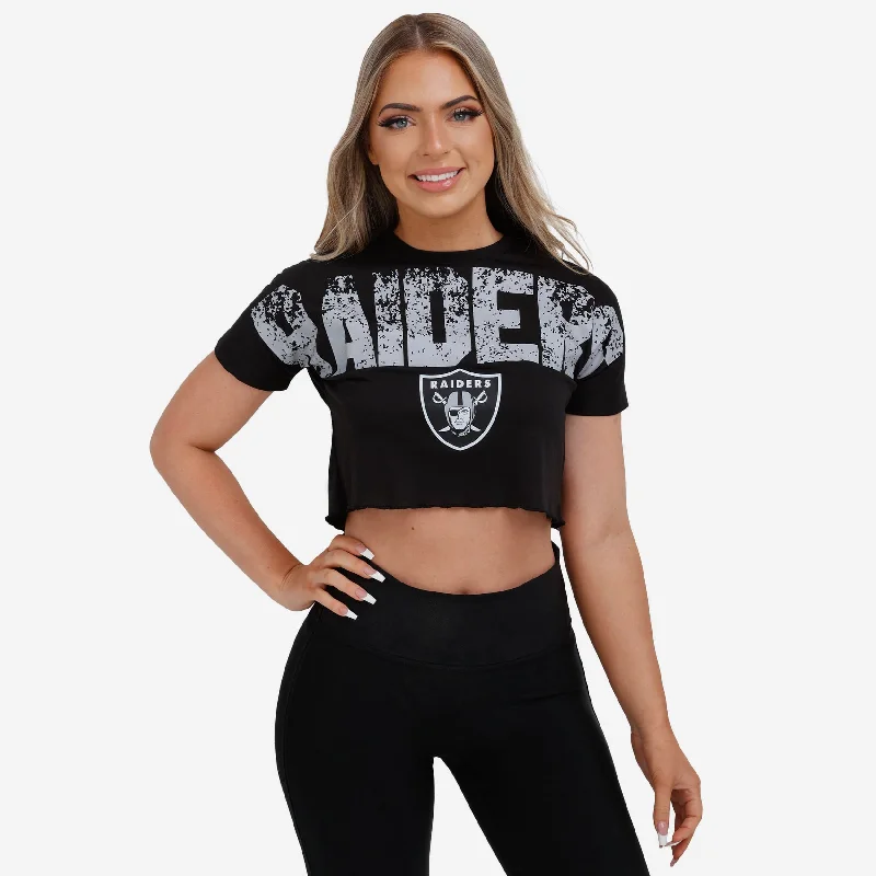 Las Vegas Raiders Womens Petite Distressed Wordmark Crop Top