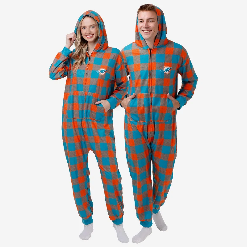 Miami Dolphins Plaid One Piece Pajamas