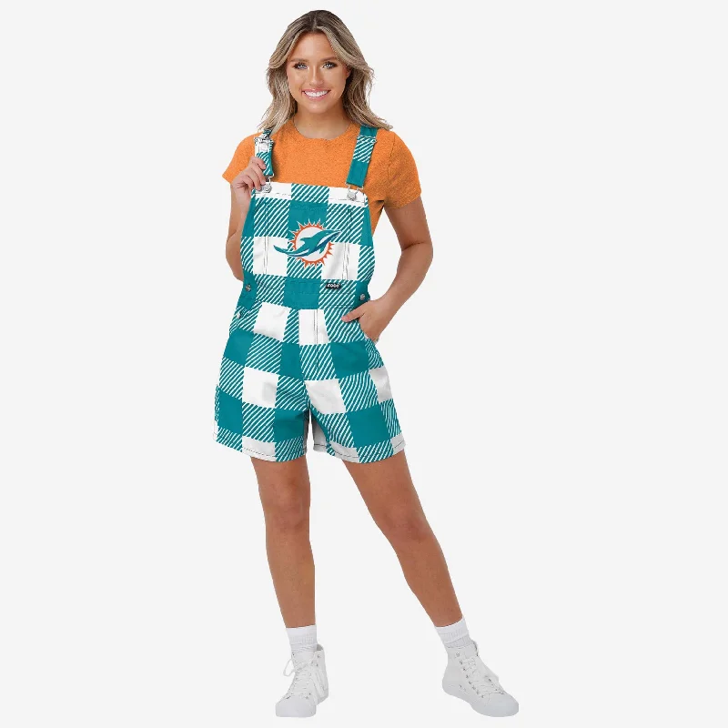 Miami Dolphins Womens Plaid Bib Shortalls