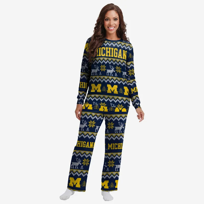 Michigan Wolverines Womens Ugly Pattern Family Holiday Pajamas