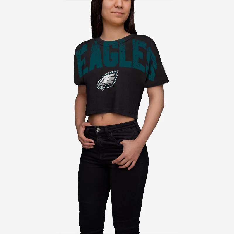 Philadelphia Eagles Womens Petite Distressed Wordmark Crop Top