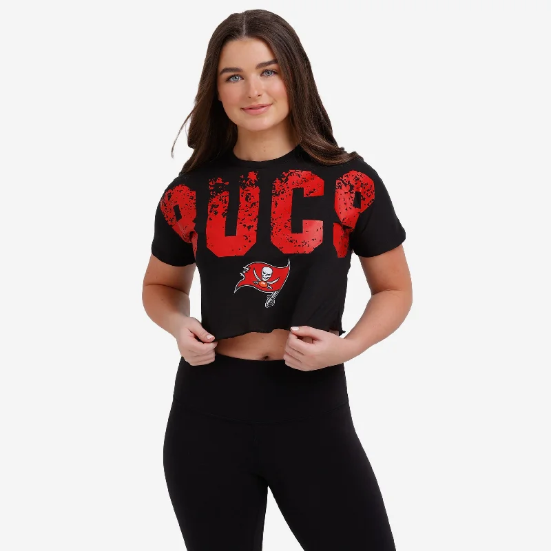 Tampa Bay Buccaneers Womens Petite Distressed Wordmark Crop Top