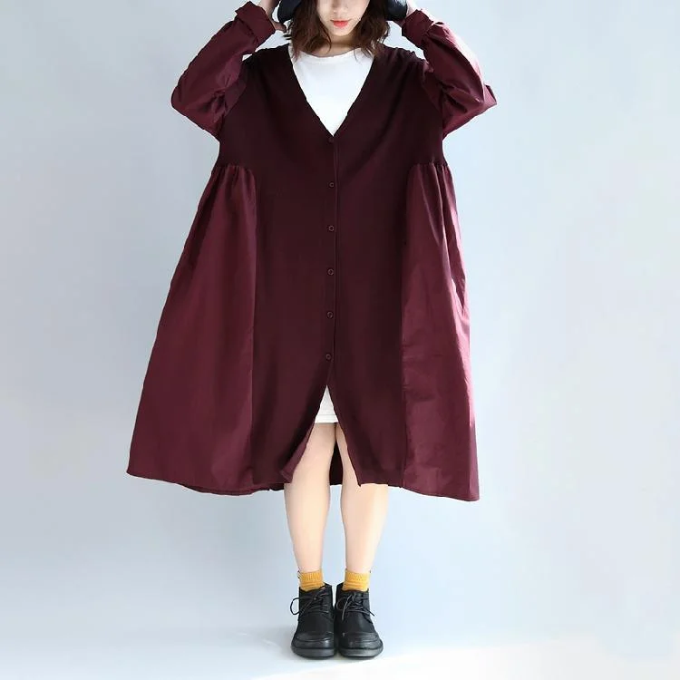 2017 new purple red patchwork cotton silk sweater outwear oversize casual knit long coats