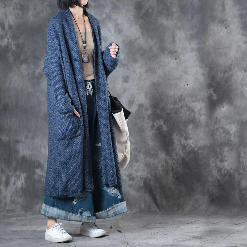 2021 new blue plus size woolen cardigan trendy sweater winter coat