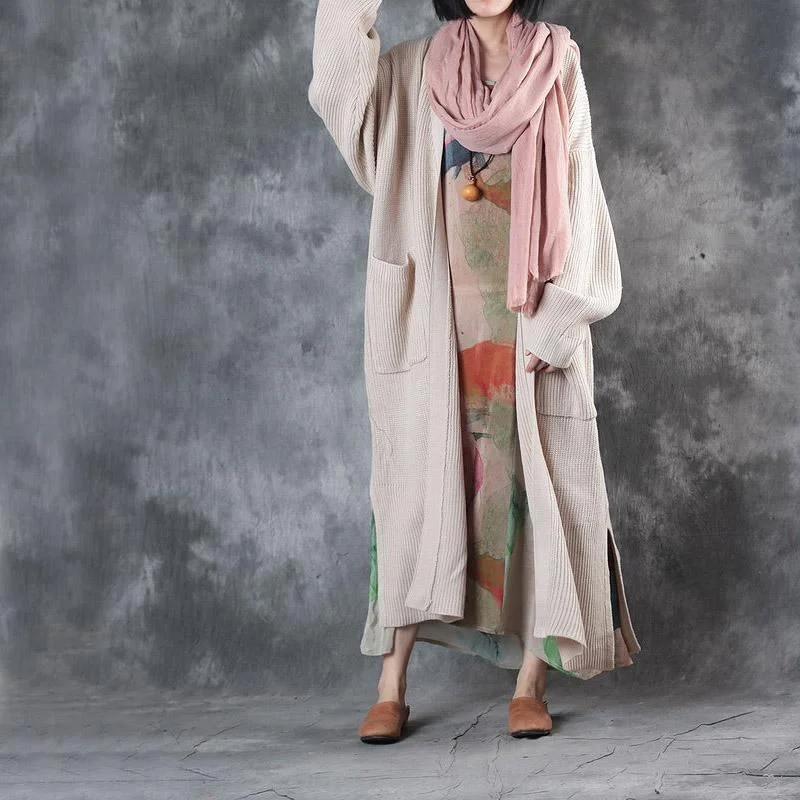 autumn long sleeve beige knit trench coat oversize long sleeve women coats