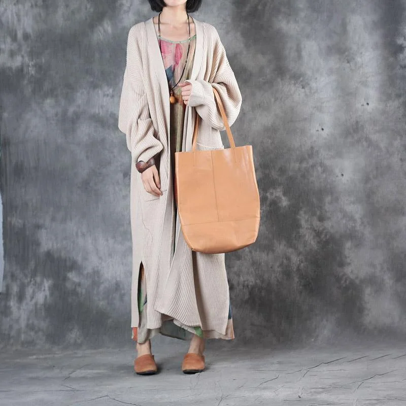 autumn long sleeve beige knit trench coat oversize long sleeve women coats