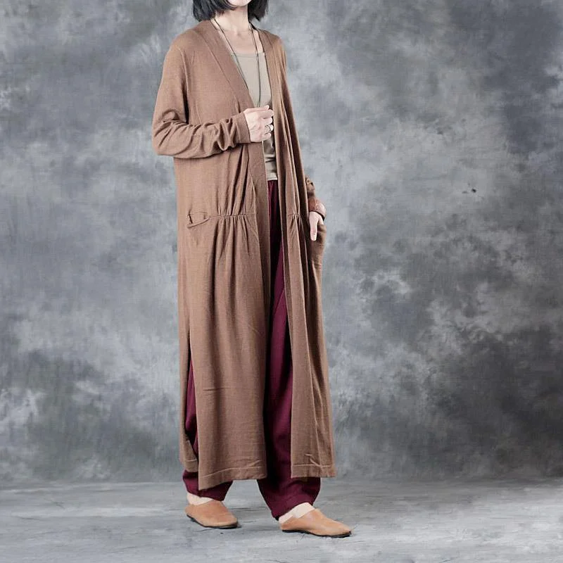 autumn winter new dark khaki casaul long knit cardigan plus size long sleeve sweater coats