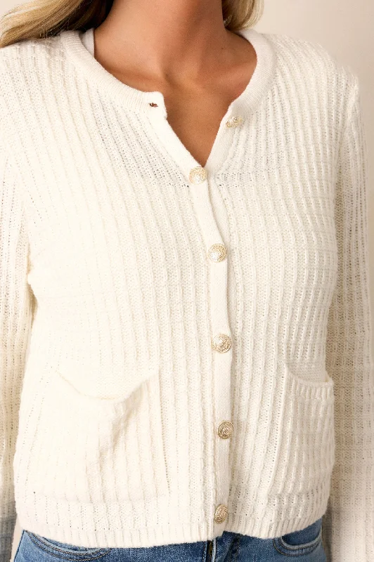 Between The Lines Ivory Waffle Knit Cardigan