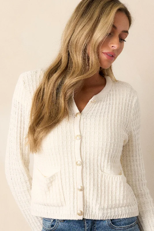 Between The Lines Ivory Waffle Knit Cardigan