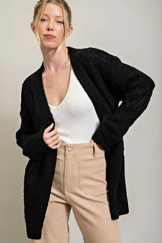 Black Cable Knit Cardigan