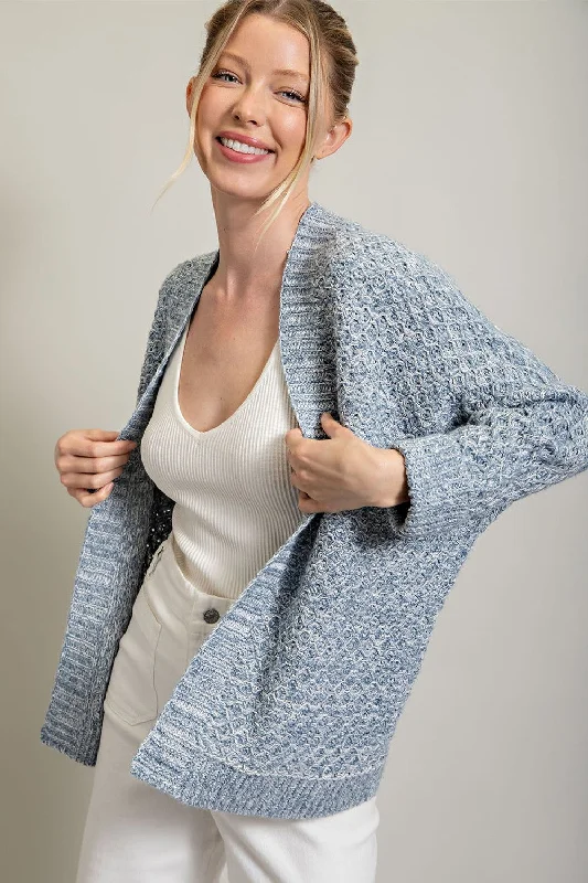 Blue Knit Cuffed Cardigan