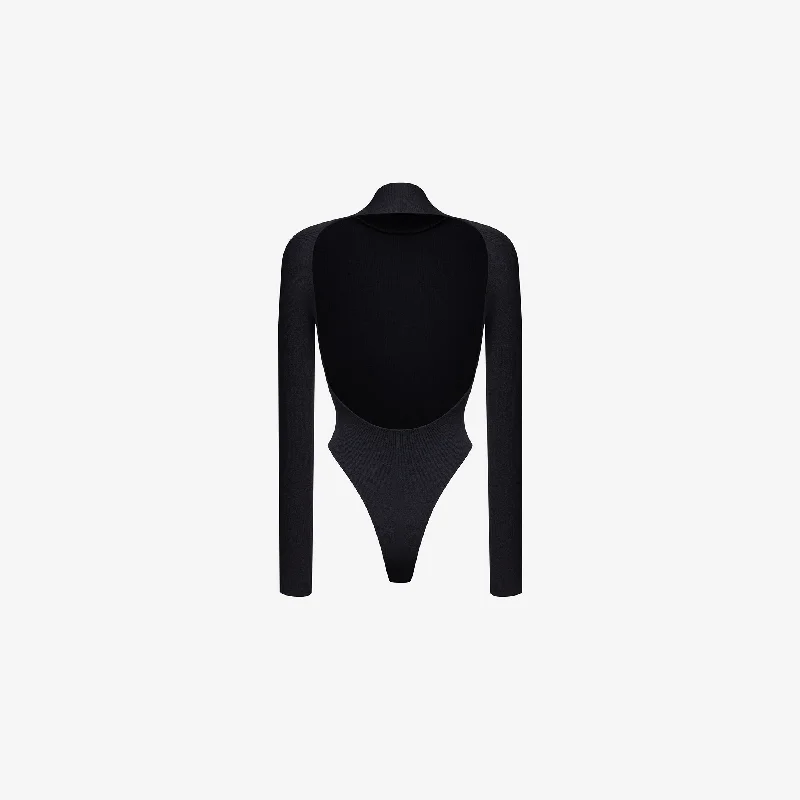 BODYSUIT WITH CUTOUT BACK IN BLACK CASHMERE