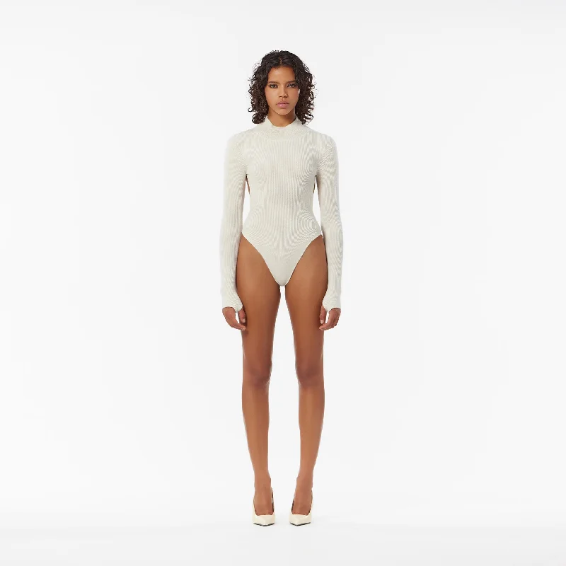 BODYSUIT WITH CUTOUT BACK IN WHITE CASHMERE