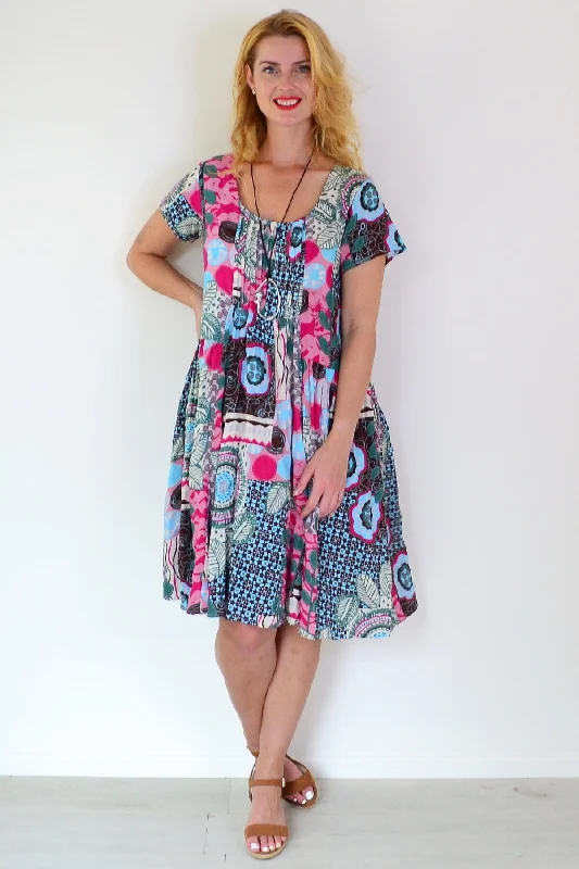 Colourful Pintuck Pleats Tunic Dress