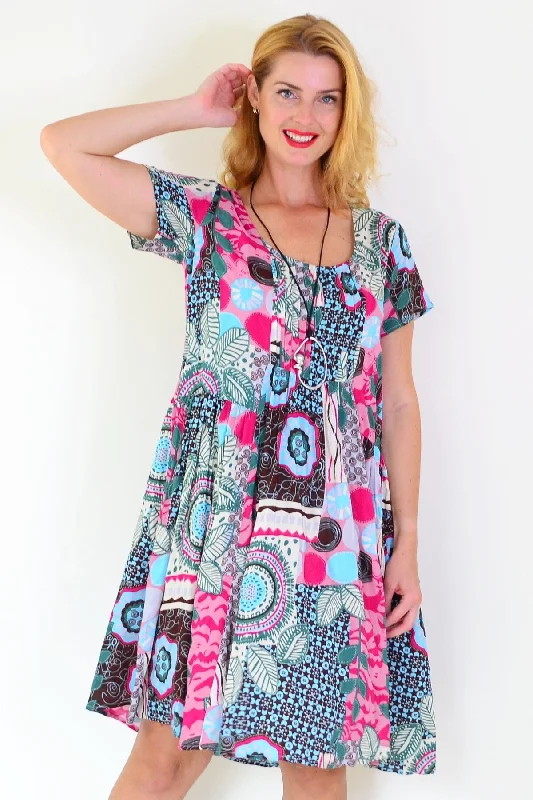 Colourful Pintuck Pleats Tunic Dress