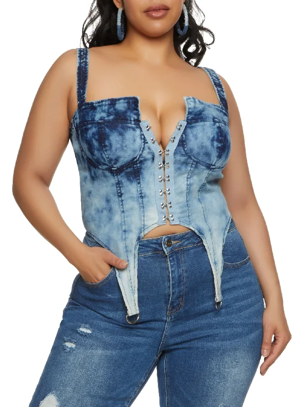 Plus Size Denim Hook and Eye Front Bustier Top