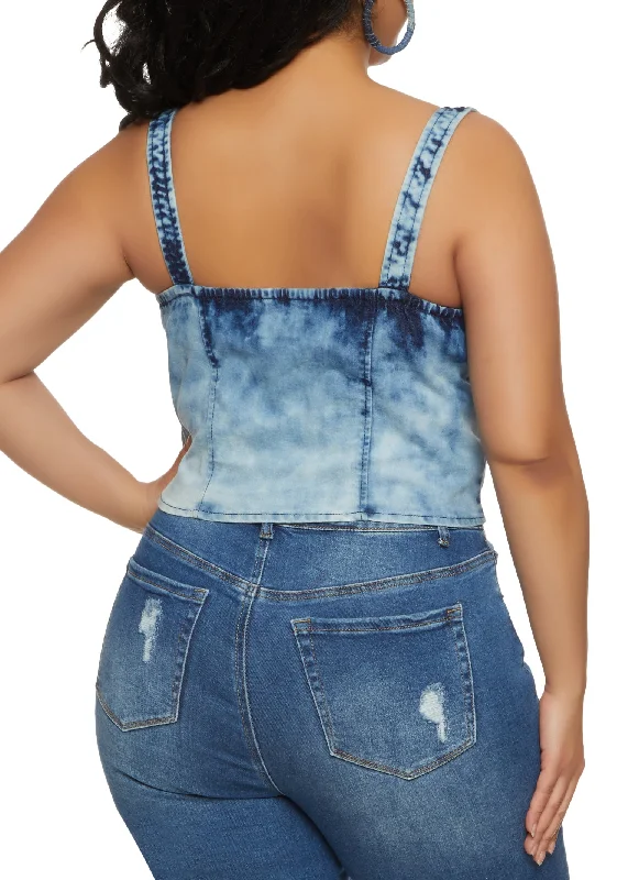 Plus Size Denim Hook and Eye Front Bustier Top