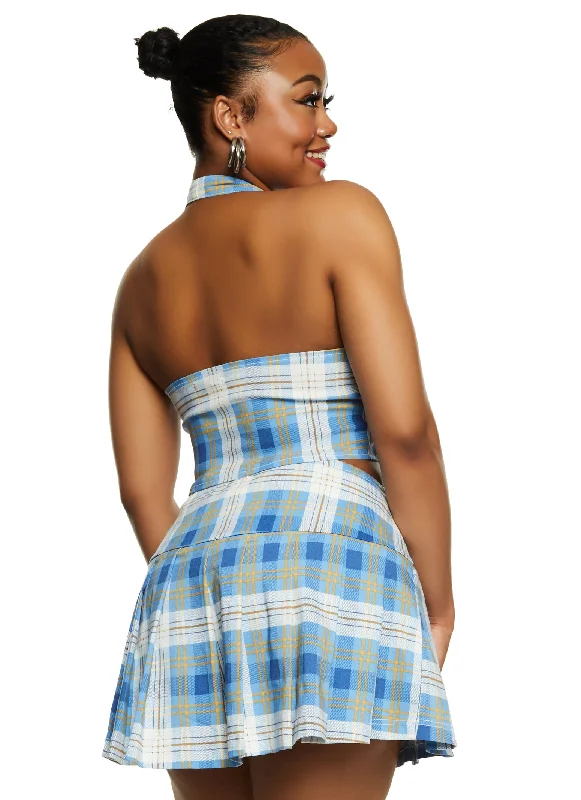 Plus Size Plaid Lace Up Front Halter Top