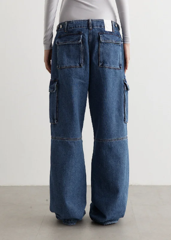 Denim Wide Leg Cargo Pants