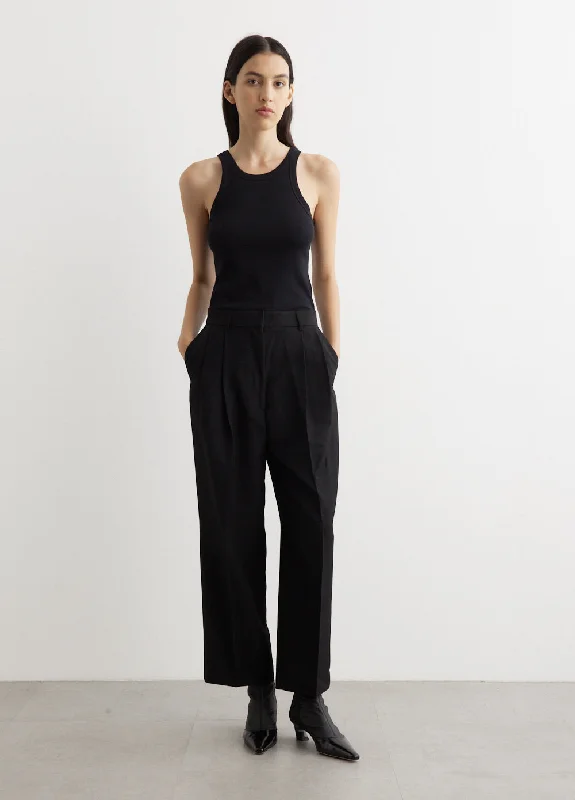 Double-Pleated Cropped Trousers