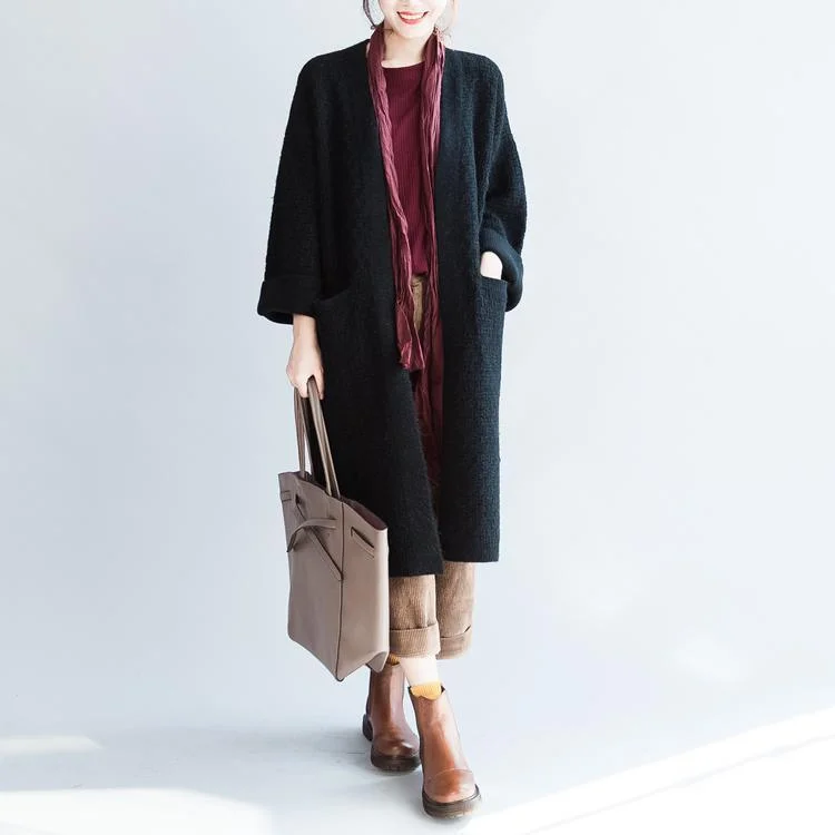 fall fashion black  casual cotton sweaters cardigans plus size long knit trench