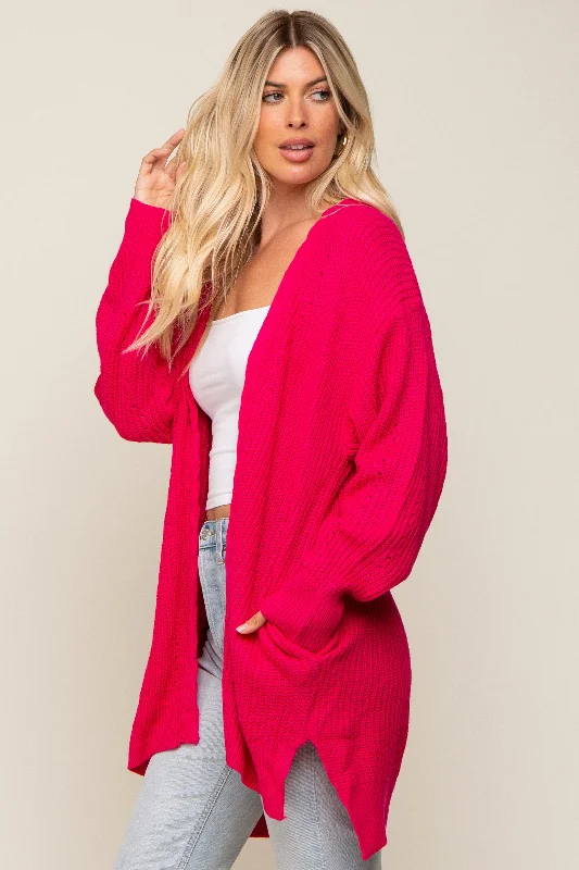 Fuchsia Cable Knit Accent Cardigan