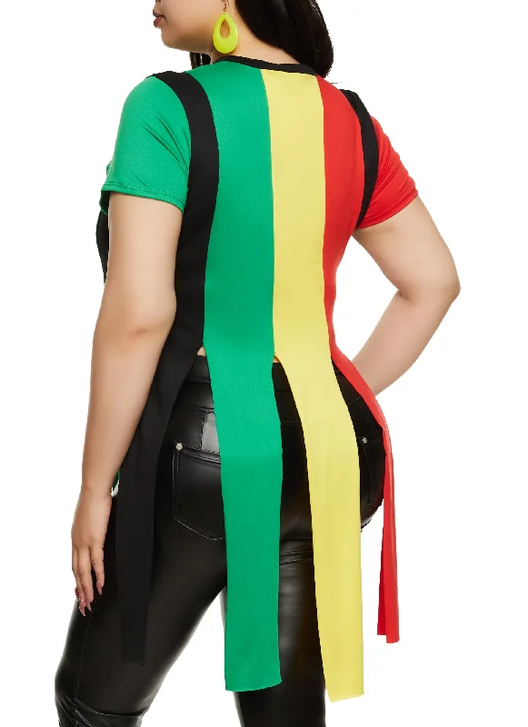 Plus Size Color Block Fringe Tee