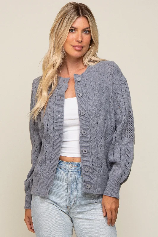 Grey Mixed Knit Cardigan