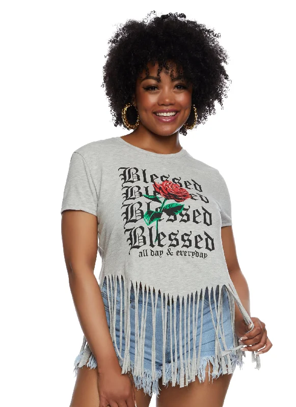 Plus Size Blessed Fringe Graphic T Shirt