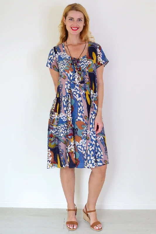 Multicolor Pintuck Pleats Tunic Dress