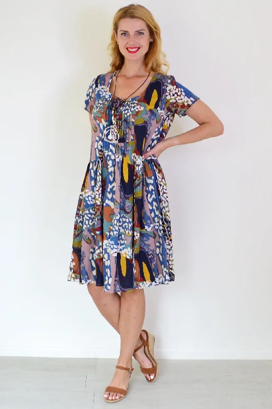 Multicolor Pintuck Pleats Tunic Dress