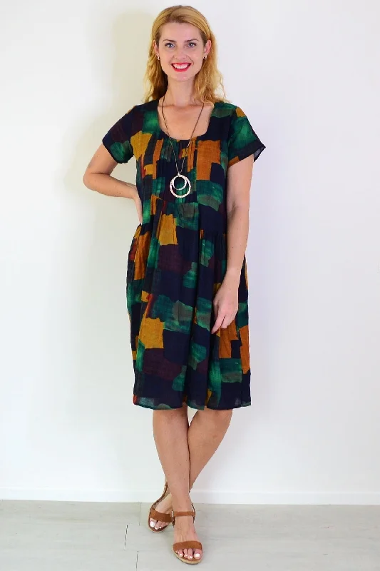 Mustard Olive Abstract Tunic Dress