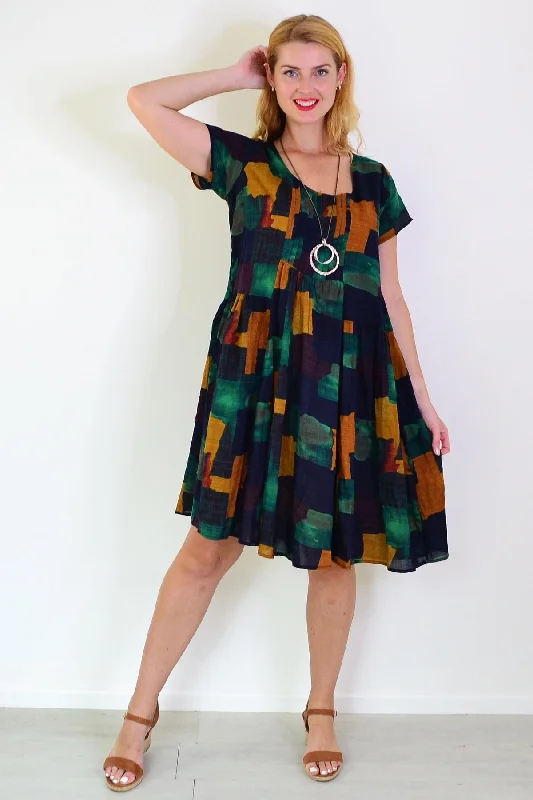 Mustard Olive Abstract Tunic Dress