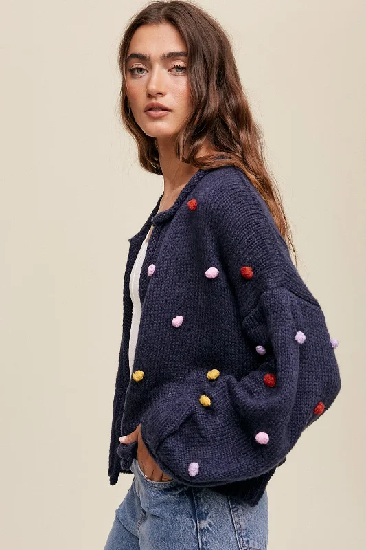 Navy PomPom Cardigan