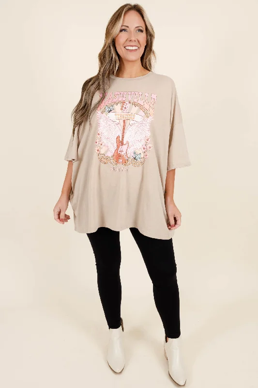 Night In Nashville Boyfriend Tee, Light Mocha