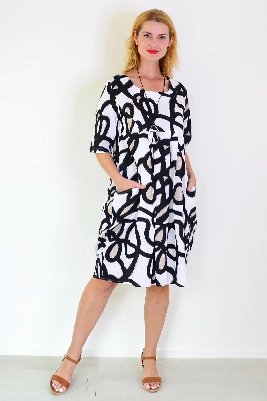 Swirls Print Linen Blend Tunic Dress