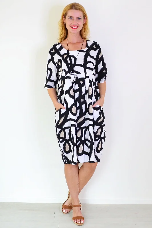 Swirls Print Linen Blend Tunic Dress