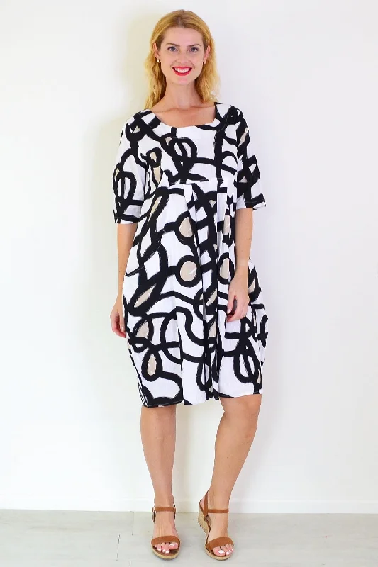 Swirls Print Linen Blend Tunic Dress