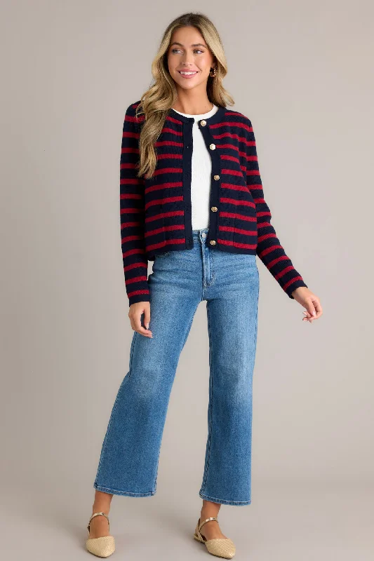 The Time Is Right 100% Cotton Red Stripe Cardigan