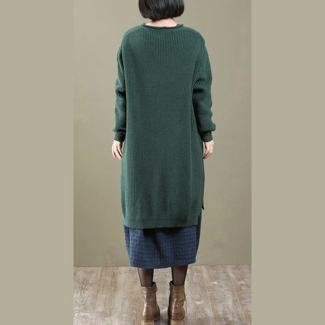 vintage green V neck knit cardigans long sweater coats