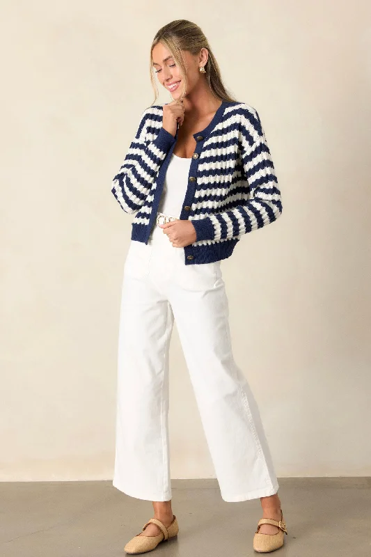 Whispered Comfort Navy Stripe Button Front Cardigan