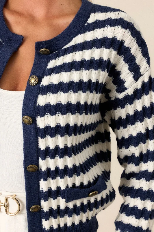 Whispered Comfort Navy Stripe Button Front Cardigan