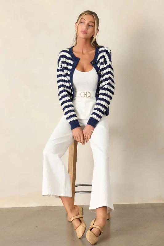 Whispered Comfort Navy Stripe Button Front Cardigan