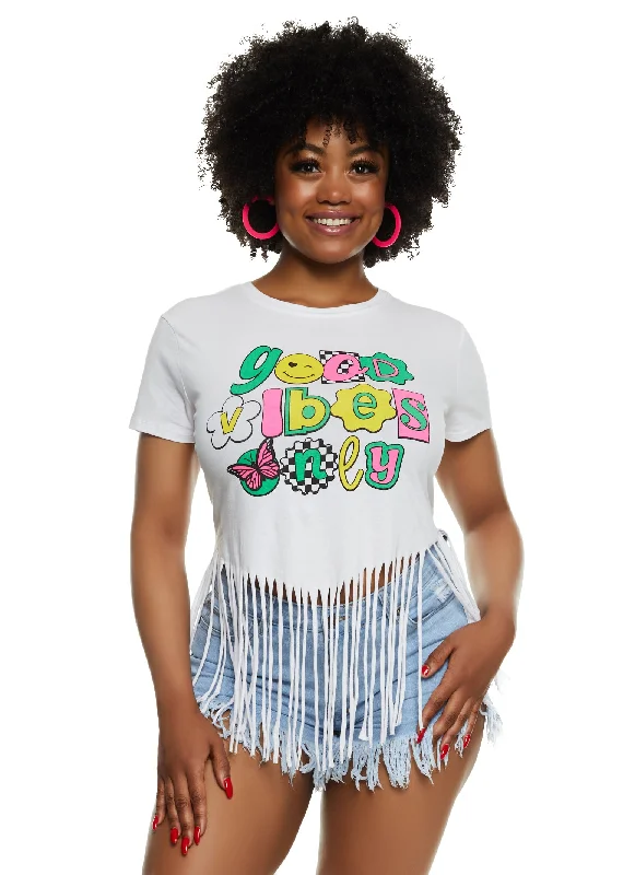 Plus Size Fringe Good Vibes Only Graphic Tee