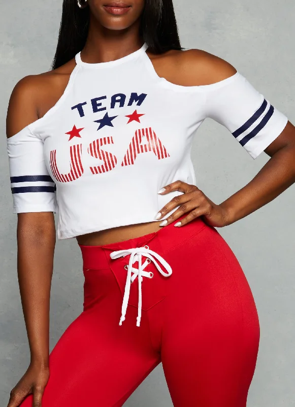 Team USA Cold Shoulder Crop Top