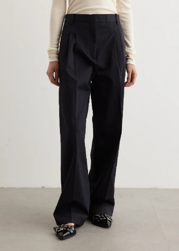 Wide Leg Pleated Chino Trousers