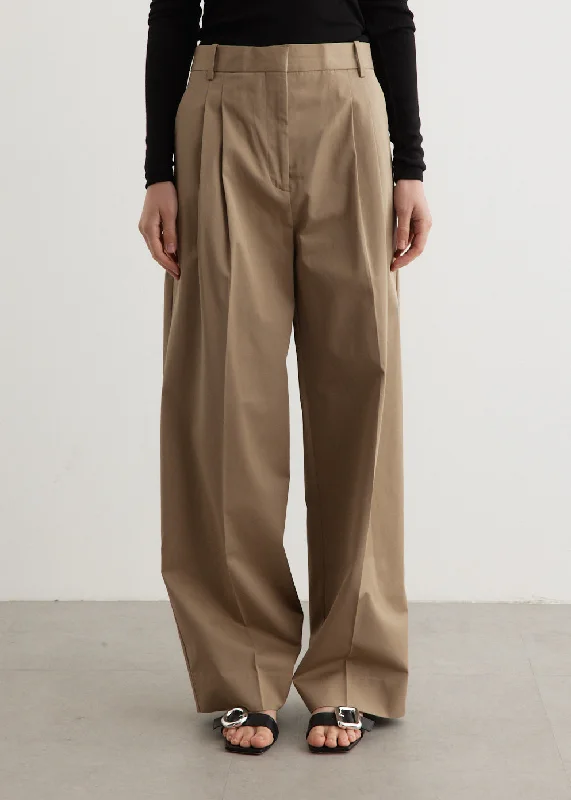 Wide Leg Pleated Chino Trousers