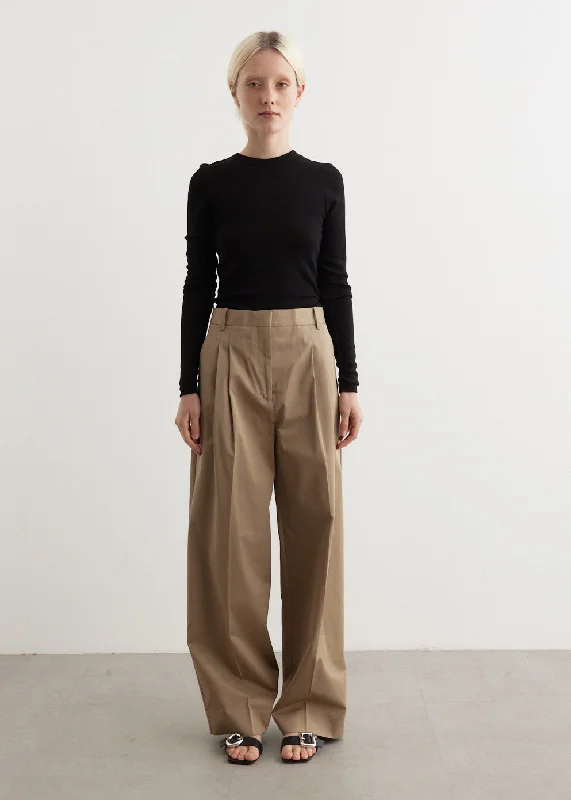 Wide Leg Pleated Chino Trousers